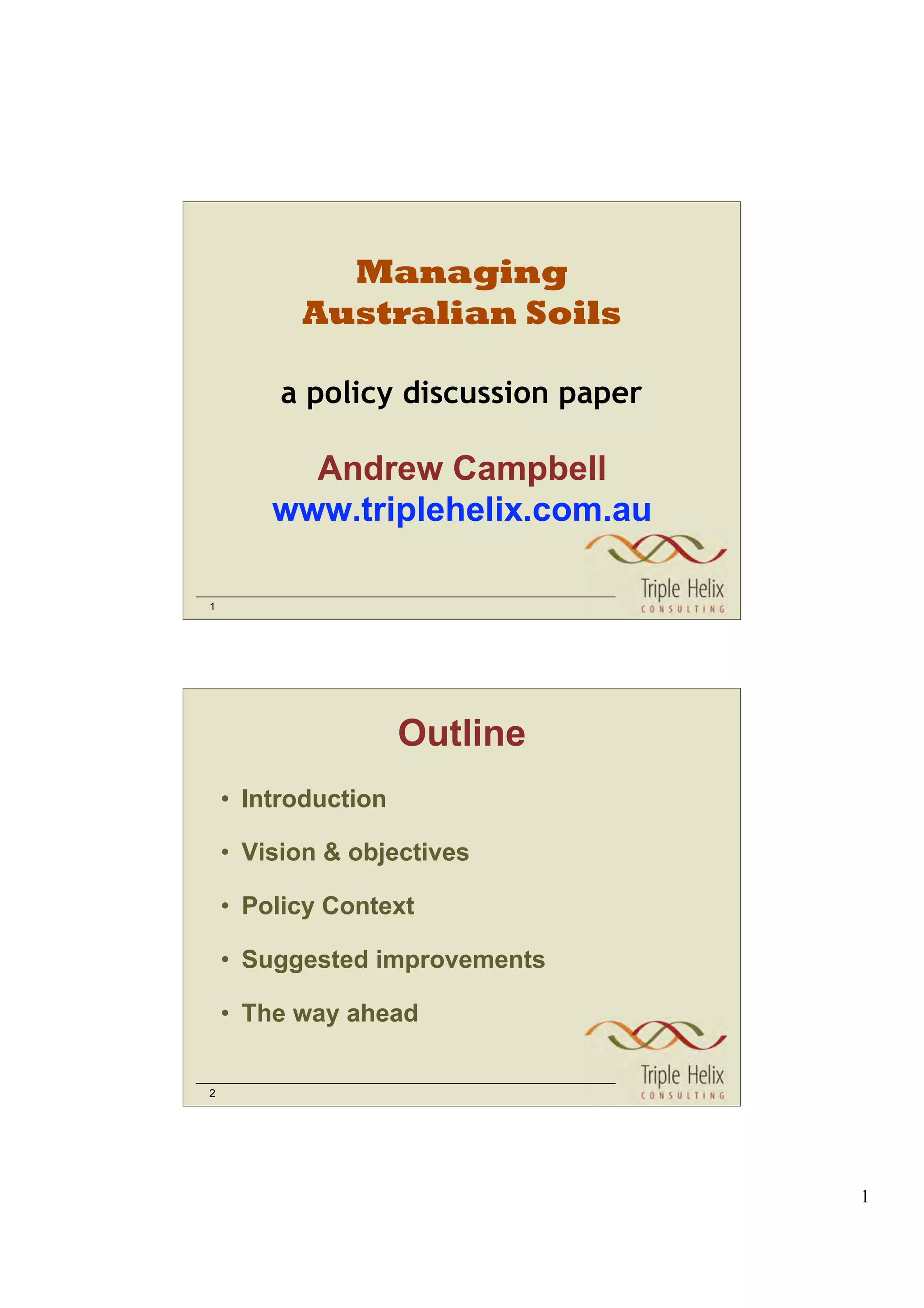 Managing Australian Soils — A Policy Discussion Paper