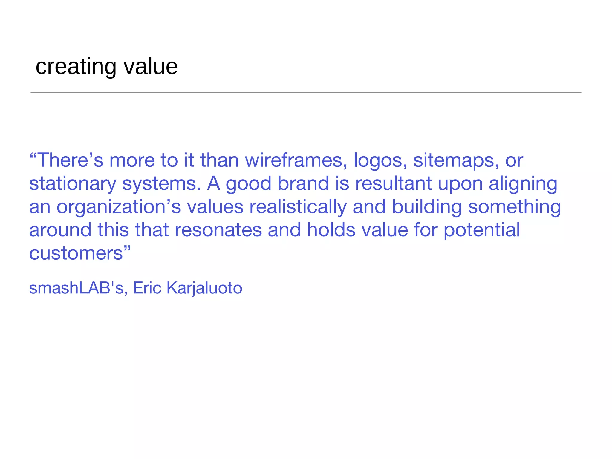 presentation references Karten, Naomi.  Managing Expectations . New York: Dorset House Publishing, 1994 Glen, Paul.  Leading Geeks, How to Manage and Lead People Who Deliver Technology . San Francisco: Jossey-Bass, 2003 Godin, Seth.  Linchpin, Are You Indispensable . New York: Portfolio, 2010 Whitely, Richard.  The Customer Driven Company . Wakefield, MA, 1991 http://mot.vuse.vanderbilt.edu/mt322/Whatis.htm http://en.wikipedia.org/wiki/Value_(marketing) http://www.juran.com/solutions_improve_processes_lean_sigma_six.html http://www.pmperspectives.org/article.php?aid=28&view=full&sid=cb3ede47cb17de6e050d4a8f6863714b http://continuingeducation.construction.com/article.php?L=104&C=384&P=3 Carolyn Chandler & Unger, Russ. Project Guide to UX Design, A: For user experience designers in the field or in the making: New Riders, the Voices That Matter series, 2009 http://www.scribd.com/doc/3777628/Service-Gaps-and-SERVQUAL 