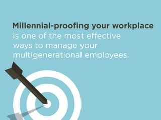 Millennial-proofing your workplace 
is one of the most effective 
ways to manage your 
multigenerational employees. 
 