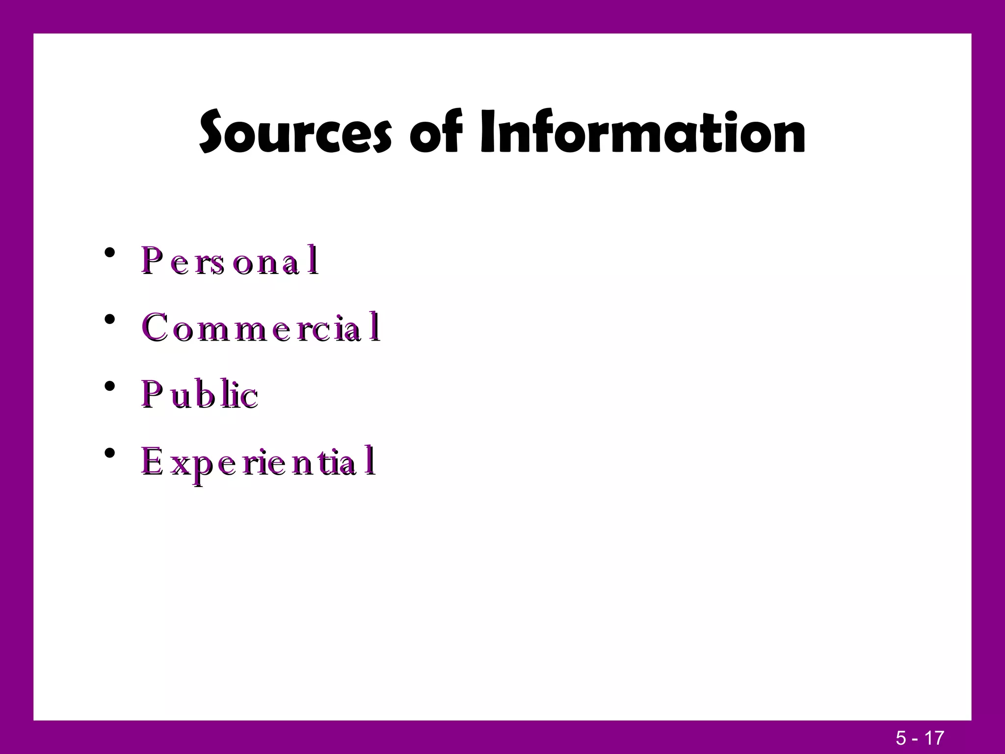 Sources of Information Personal Commercial Public Experiential  