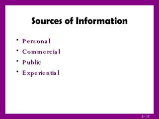 Sources of Information Personal Commercial Public Experiential  