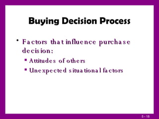 Buying Decision Process Factors that influence purchase decision: Attitudes of others Unexpected situational factors 