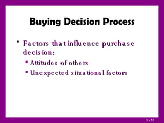 Buying Decision Process <ul><li>Factors that influence purchase decision: </li></ul><ul><ul><li>Attitudes of others </li><...