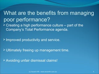Poor Performance Powerpoint Managing Poor Performance by Ascent HR Management Consultants | PPT