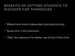 B E N E F I T S O F W R I T I N G
C O L L A B O R AT I V E LY
• Enables peer editing
• Supports process writing
• Helps you witness your students’ thought and
interaction processes
• Helps students to share ideas and learn from each
other
 