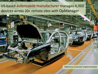 US-based automobile manufacturer manages 4,000
devices across 20+ remote sites with OpManager
Reference Customer Implementation
 