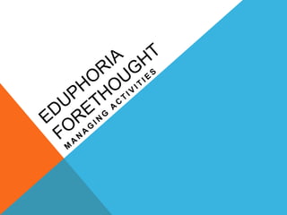 Eduphoria ForethoughtManaging Activities