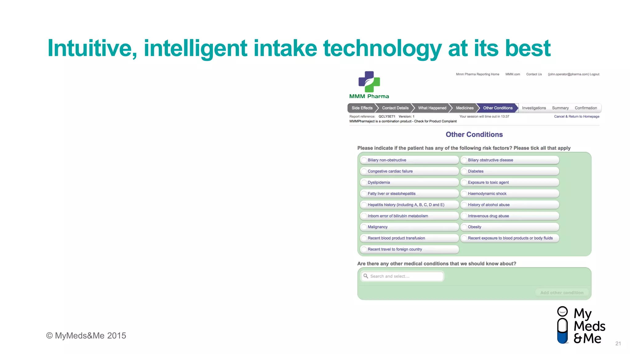 © MyMeds&Me 2015
Intuitive, intelligent intake technology at its best
21
 