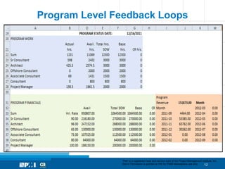 Program level
Project level   Program Level Feedback Loops




                               “PMI” is a registered trade and service mark of the Project Management Institute, Inc.
                               ©2012 Permission is granted to PMI for PMI® Marketplace use only.        12
 