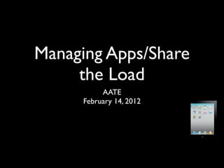 Managing Apps/Share
     the Load
          AATE
     February 14, 2012
 