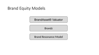 Brand Equity Models
BrandAsset® Valuator
Brandz
Brand Resonance Model
 