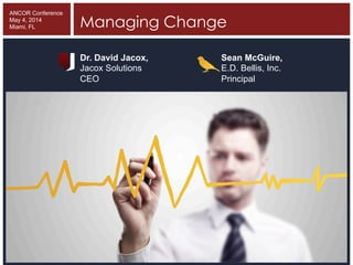Managing Change
ANCOR Conference
May 4, 2014
Miami, FL
Dr. David Jacox, Sean McGuire,
Jacox Solutions E.D. Bellis, Inc.
CEO Principal
 