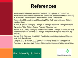 References
Assistant Practitioners Coordinator Network (2011) Code of Conduct for
Assistant / Associate Practitioners and ...