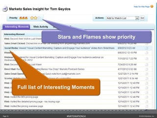 Stars and Flames show priority 
Full list of Interesting Moments 
Page 15 #MKTGNATION14 © 2014 Marketo, Inc. 
 