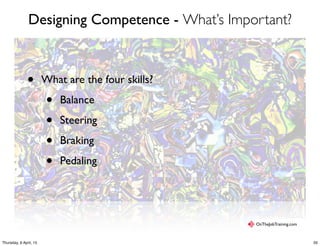 Designing Competence - What’s Important?
• What are the four skills?
• Balance
• Steering
• Braking
• Pedaling
OnTheJobTraining.com
35Thursday, 9 April, 15
 