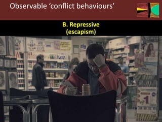 Observable ‘conflict behaviours’
B. Repressive
(escapism)
 