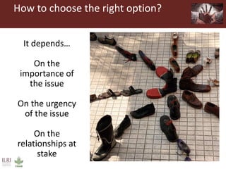 How to choose the right option?
It depends…
On the
importance of
the issue
On the urgency
of the issue
On the
relationship...