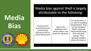 Media
Bias
Media bias against Shell is largely
attributable to the following:
Pressure from
Environment and
Conservation
G...