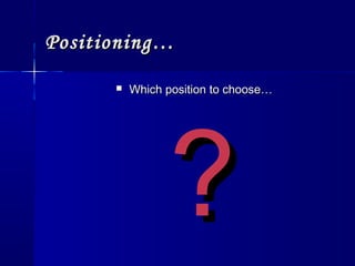 Positioning…Positioning…
 Which position to choose…Which position to choose…
??
 