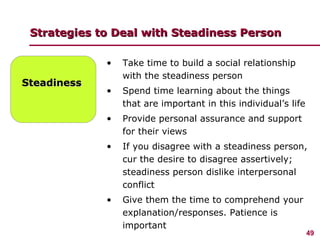 Strategies to Deal with Steadiness Person Steadiness <ul><li>Take time to build a social relationship with the steadiness ...