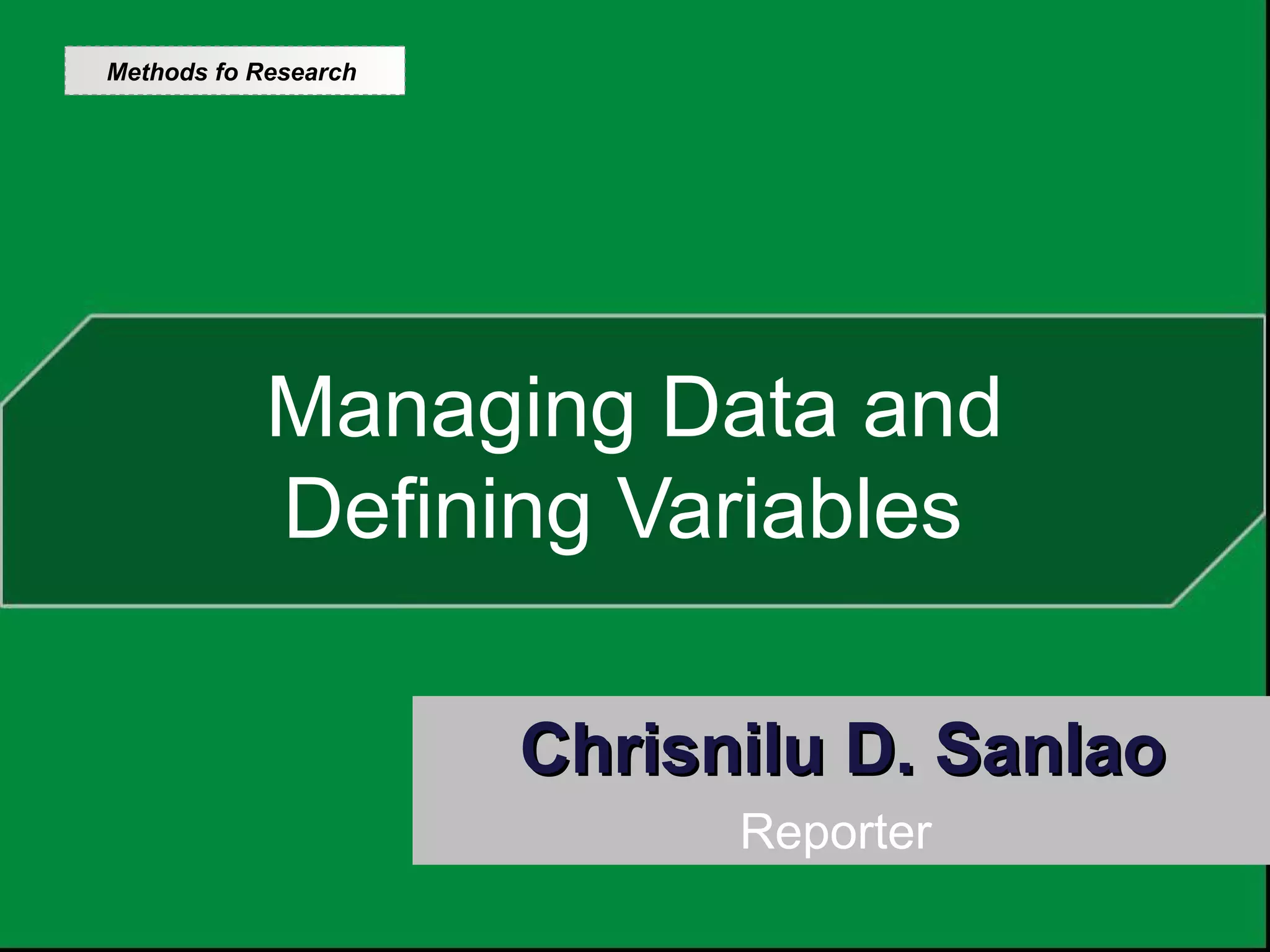 Managing data and defining variables | PPT