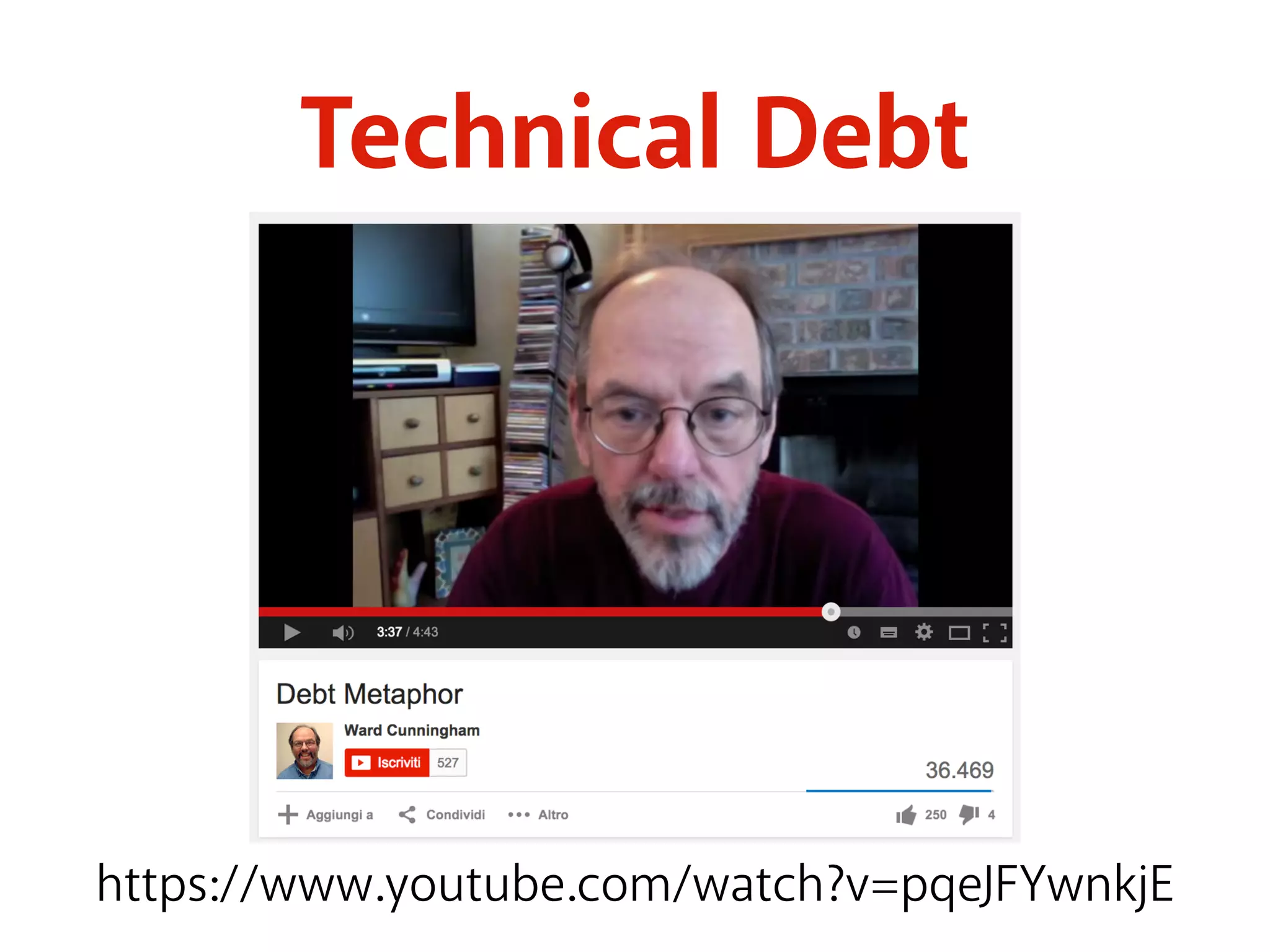 Technical Debt 
https://www.youtube.com/watch?v=pqeJFYwnkjE 
 