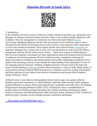 Managing Diversity In South Africa | PDF