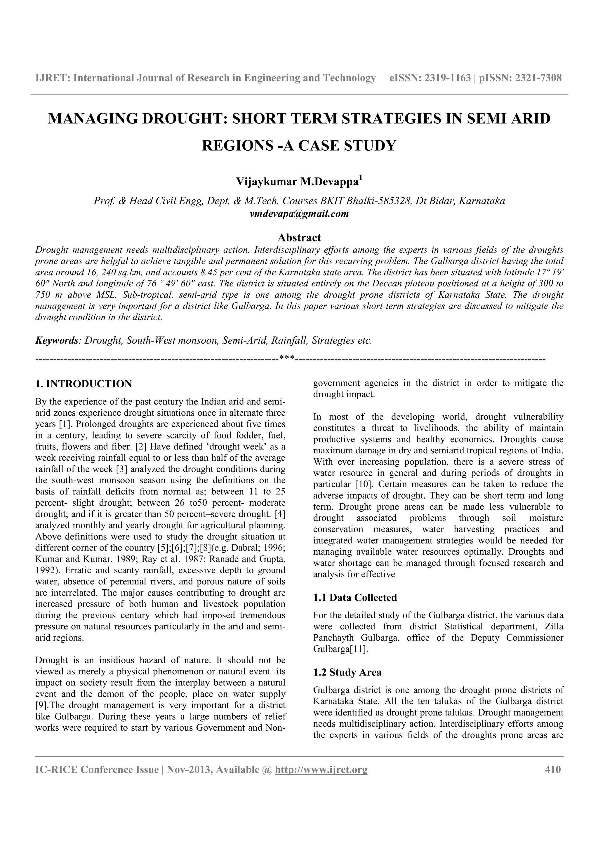 Managing drought short term strategies in semi arid regions a case ...