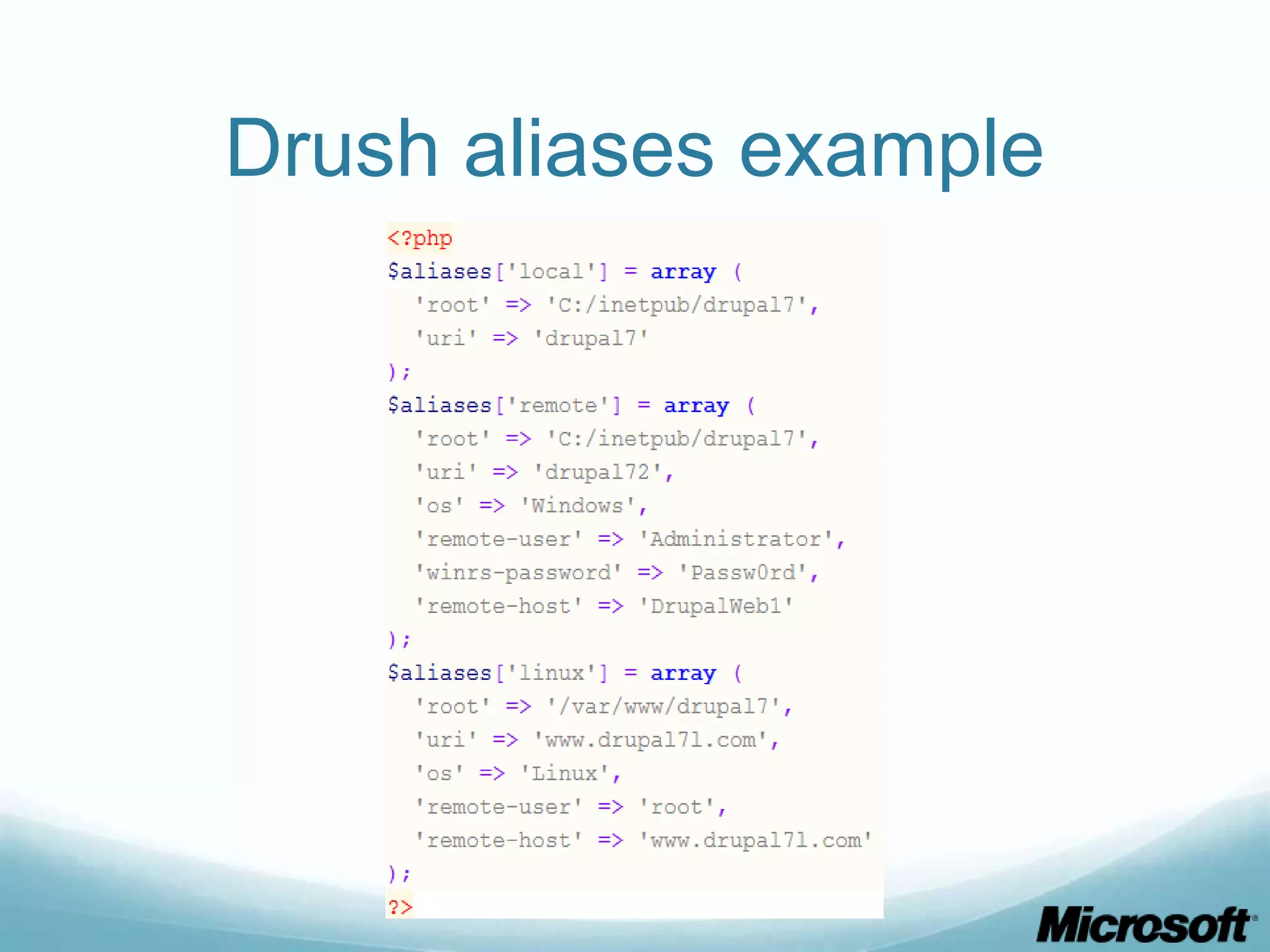 Drush aliases example 