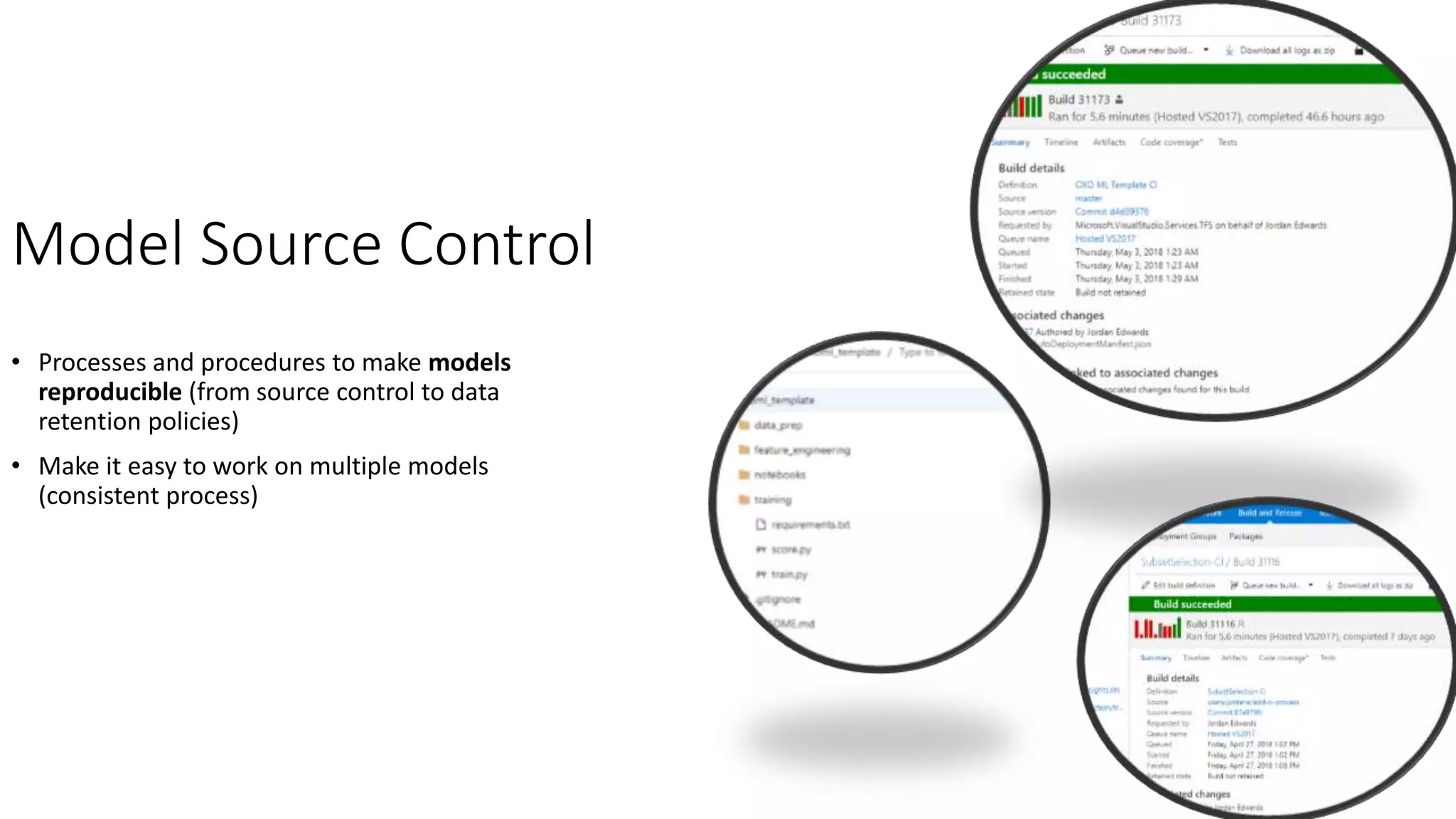 Model Source Control
• Processes and procedures to make models
reproducible (from source control to data
retention policies)
• Make it easy to work on multiple models
(consistent process)
 