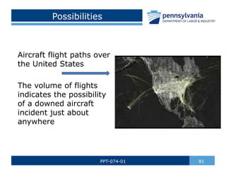 Possibilities
Aircraft flight paths over
the United States
The volume of flights
indicates the possibility
of a downed air...