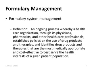 Pharmacy Practice: Managing Formularies | PDF