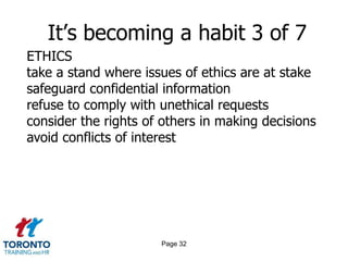 Page 30It’s becoming a habit 1 of 7WORK PRODUCTIVITYwork efficiently in getting the job doneset high standards for themselvesdemonstrate proper motivation at workshow initiative and are pro-active in decision-makingare flexible and quick to adapt