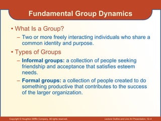 Fundamental Group Dynamics <ul><li>What Is a Group? </li></ul><ul><ul><li>Two or more freely interacting individuals who s...