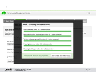 .




    Architecting the Future of Big Data
                                          Page 16
    © Hortonworks Inc. 2012
 