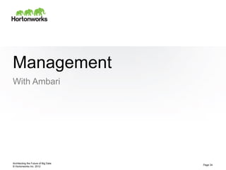 Management
With Ambari




Architecting the Future of Big Data
                                      Page 34
© Hortonworks Inc. 2012
 