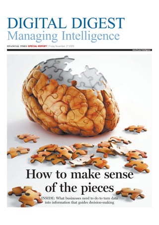 SPECIAL REPORT | Friday November 27 2009
                                                             www.ft.com/intelligence




How to make sense
  of the pieces
           INSIDE: What businesses need to do to turn data
             into information that guides decision-making
 