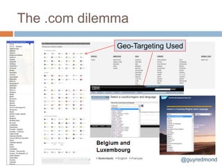 The .com dilemma
              Geo-Targeting Used




                               @guyredmond
 