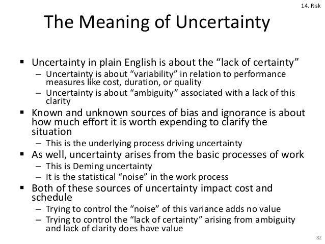 meaning of risk and uncertainty This article introduces the concepts of risk and uncertainty together with the use of the risks of uncertainty the basic definition of risk is that. meaning of risk and uncertainty This article introduces the concepts of risk and uncertainty together with the use of the risks of uncertainty the basic definition of risk is that.