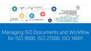 PTI
Managing ISO Documents and Workflow
for ISO 9000, ISO 27000, ISO 14001
 
