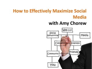 How to Effectively Maximize Social
                           Media
                 with Amy Chorew
 