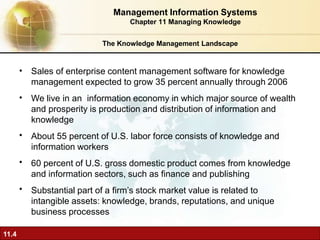 The Knowledge Management Landscape
11.4
•
•
•
•
•
Sales of enterprise content management software for knowledge
management...