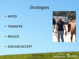 Strategies
• AVOID

• TRANSFER

• REDUCE

• ASSUME/ACCEPT
 