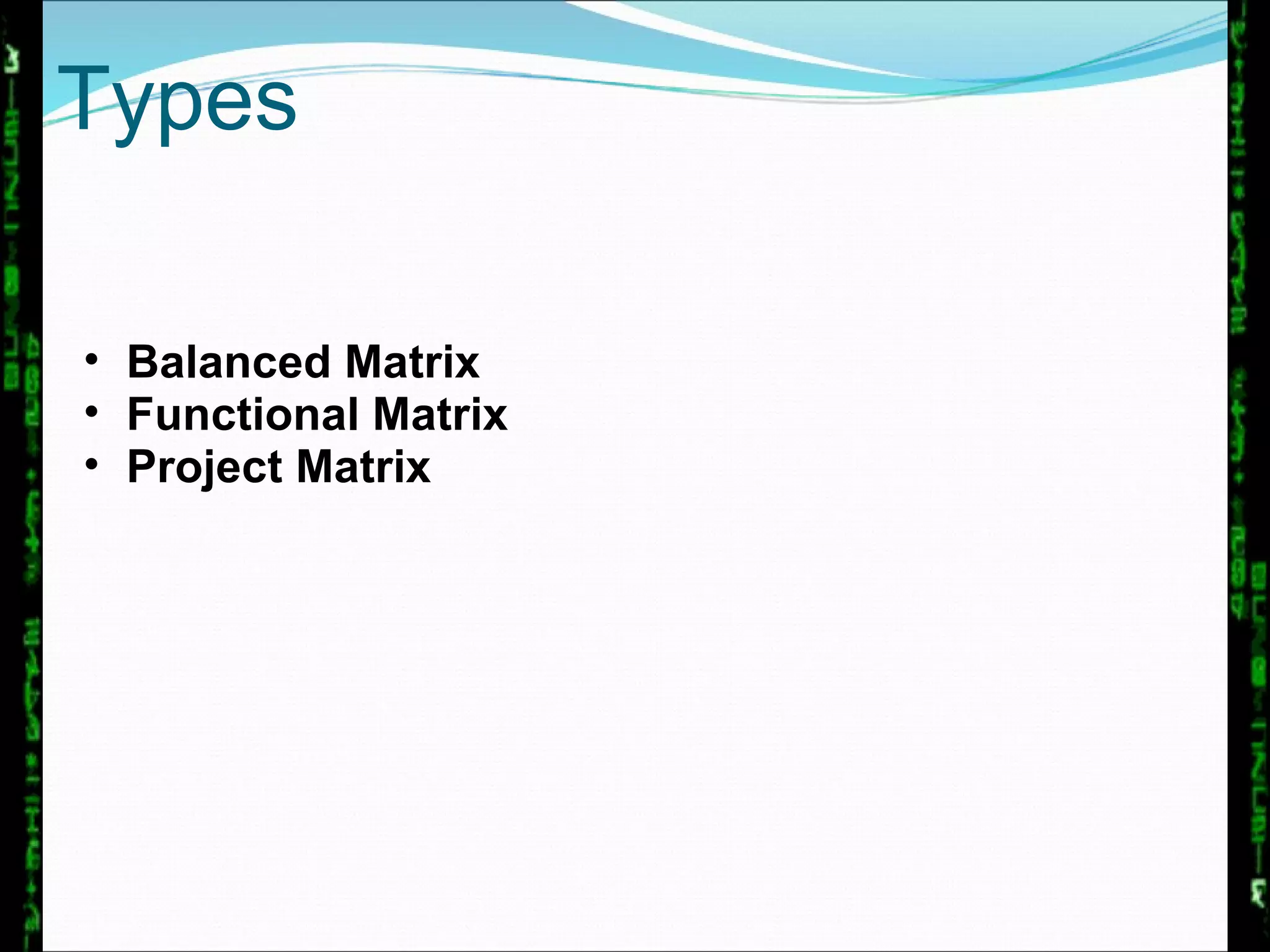 Types Balanced Matrix Functional Matrix Project Matrix 