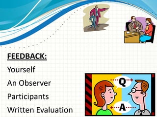 FEEDBACK:
Yourself
An Observer
Participants
Written Evaluation
 