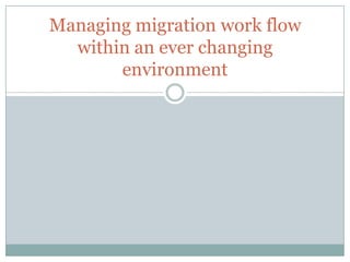 Managing migration work flow
  within an ever changing
       environment
 
