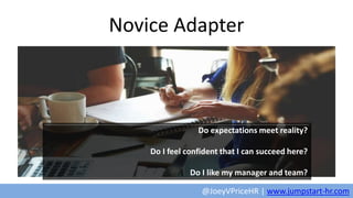 Novice Adapter
Do expectations meet reality?
Do I feel confident that I can succeed here?
Do I like my manager and team?
@...