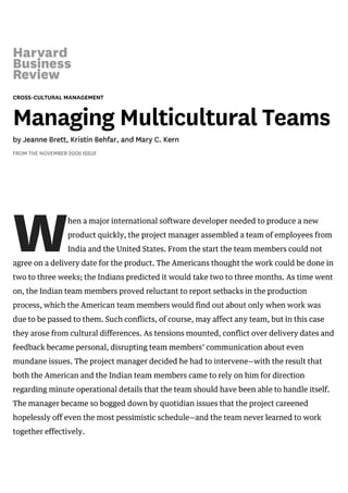 Managing multicultural teams   hbr