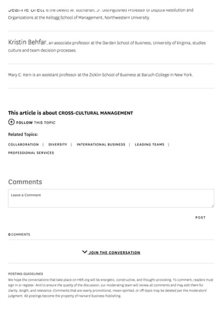 Managing multicultural teams   hbr