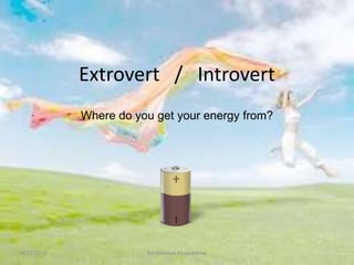 Extrovert / Introvert
Where do you get your energy from?
9/12/2015 By: Masoud khojastehfar
 